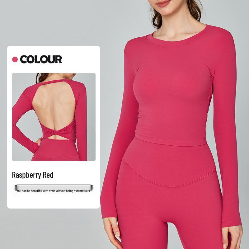 

Big Tree Clothing Women s Backless Long Sleeve Yoga Top with Chest Pad for Autumn/Winter Small