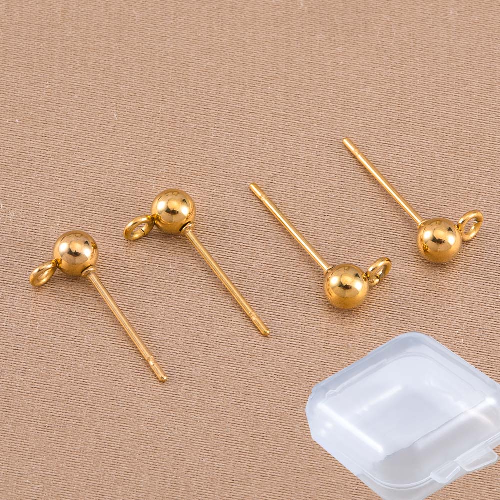 20pcs 100pcs Stainless Steel Round Ball Ear Post Studs Ear Backs with Open Rings Stud Earrings Base DIY Jewelry Making Wholesale