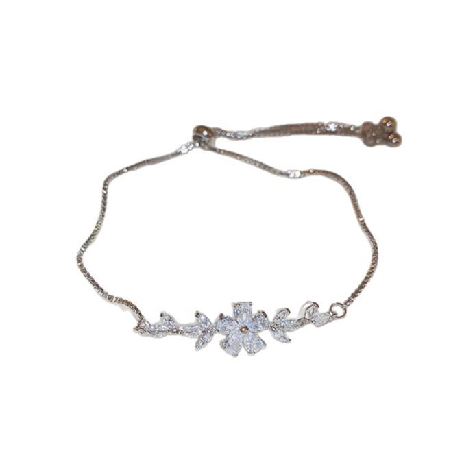 Gold-Plated Zircon Mother-of-Pearl Floral Bracelet: Elegant Luxury Design Jewelry