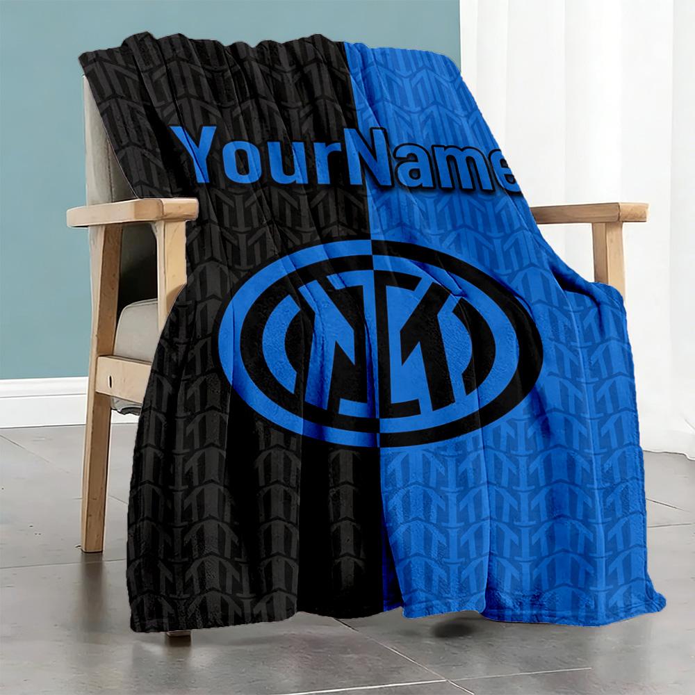 Inter Milan Personalized Name Blanket Multi-purpose Personalized Blanket Soft Warm Cozy for Office Chair Living Room Office Livingroom