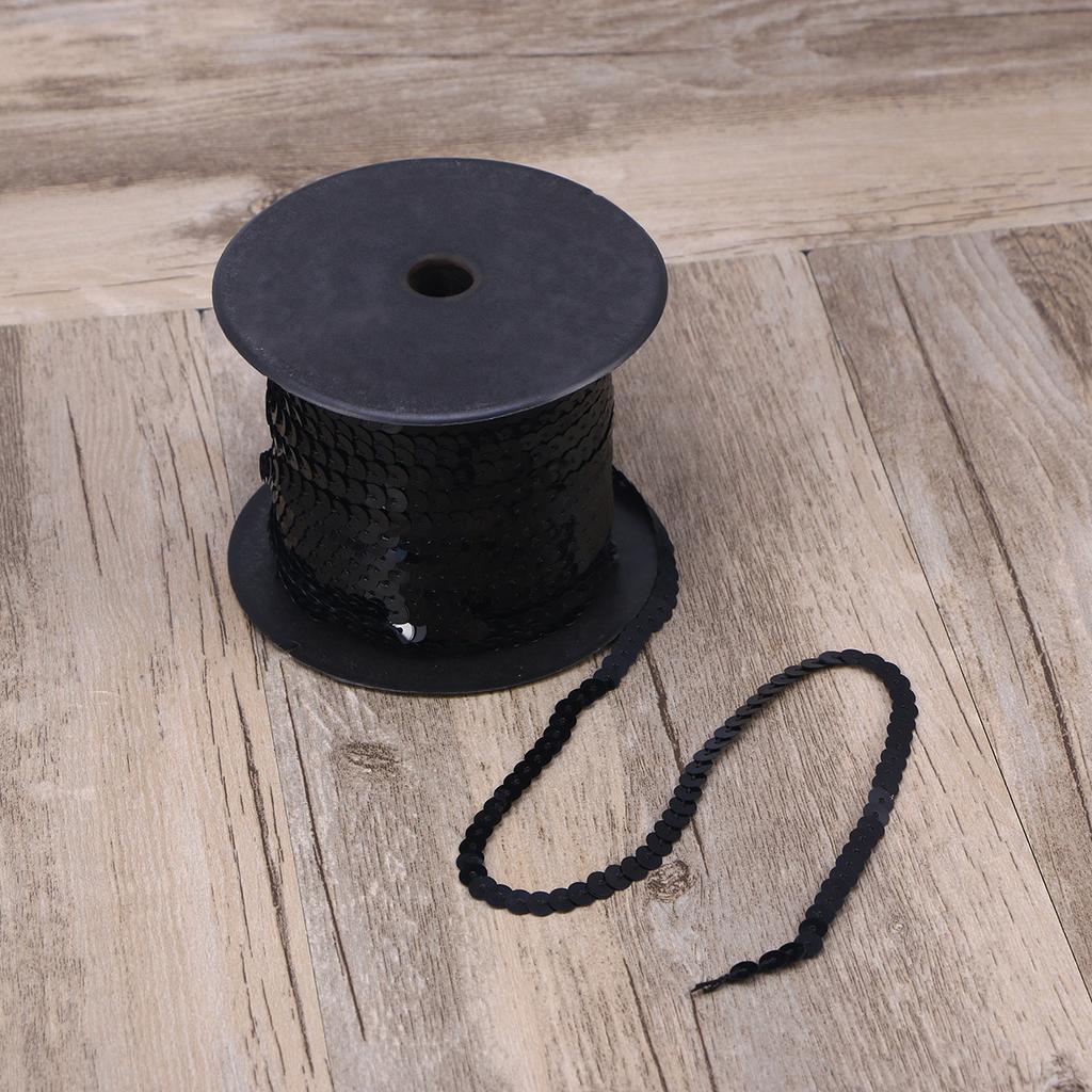 Black 6Mm Flat Spangle Sequin Ribbon Elastic String Sequins for DIY Attire Bridal Wedding Embroidery Textile Decoration