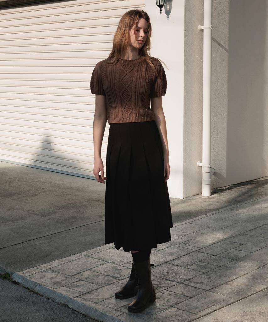 DEHEVE Half Sleeve Cable Knit [Brown]