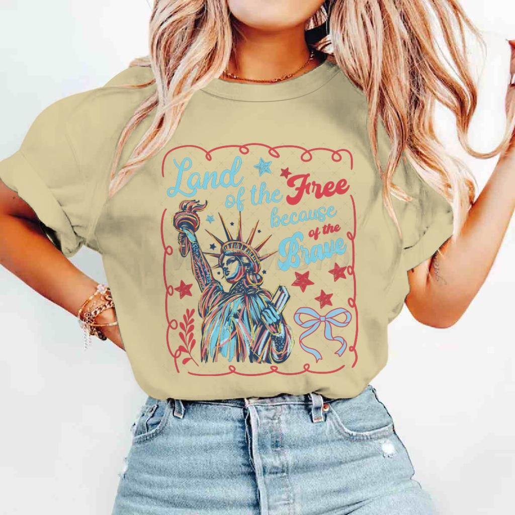 Terra dei Liberi Grazie ai Coraggiosi Magliette Maglietta del 4 Luglio Manica Corta Divertente Casual Top Estivi Abbigliamento Donna