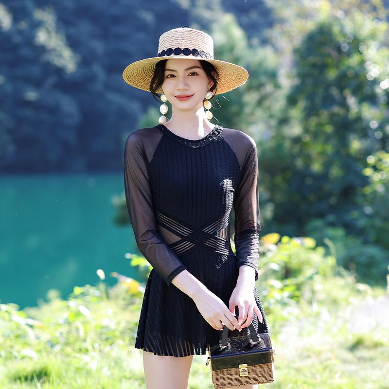 Women's Sexy Slimming Skirted One-Piece Swimsuit - Tummy Concealing, Conservative, Stylish Hot Spring Swimwear