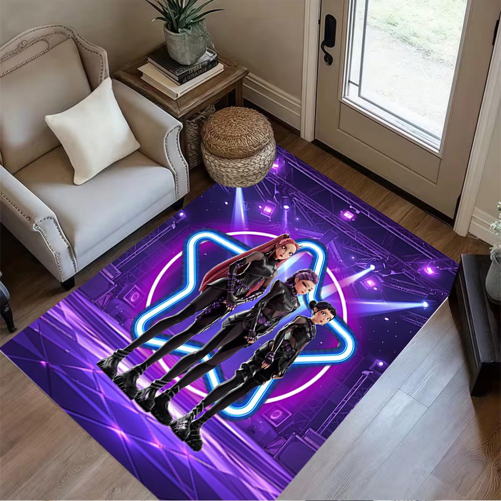 Huntrx: Neon Heroes Carpet Perfect for Dormitory Bedrooms Kitchen Balcony Anti-slip Rug Anime Office Decor Birthday/Christmas Gift