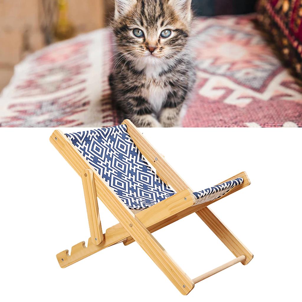 Cat Hammock Bed 4 Gears Adjustable Breathable Wooden Raised Pet Bed for Indoor Kitten Canvas
