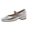 Not tired feet single shoes 2025 new square head shallow mouth rhinestone one-word diamond belt silver low heel flat Mary Jane shoes