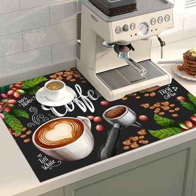 1 Adet Espresso Makinesi Tezgah Emici Ped - Yumuşak, Kahve Temalı Lavabo Drenaj Matı Mutfak ve Banyo için Musluk Korumalı