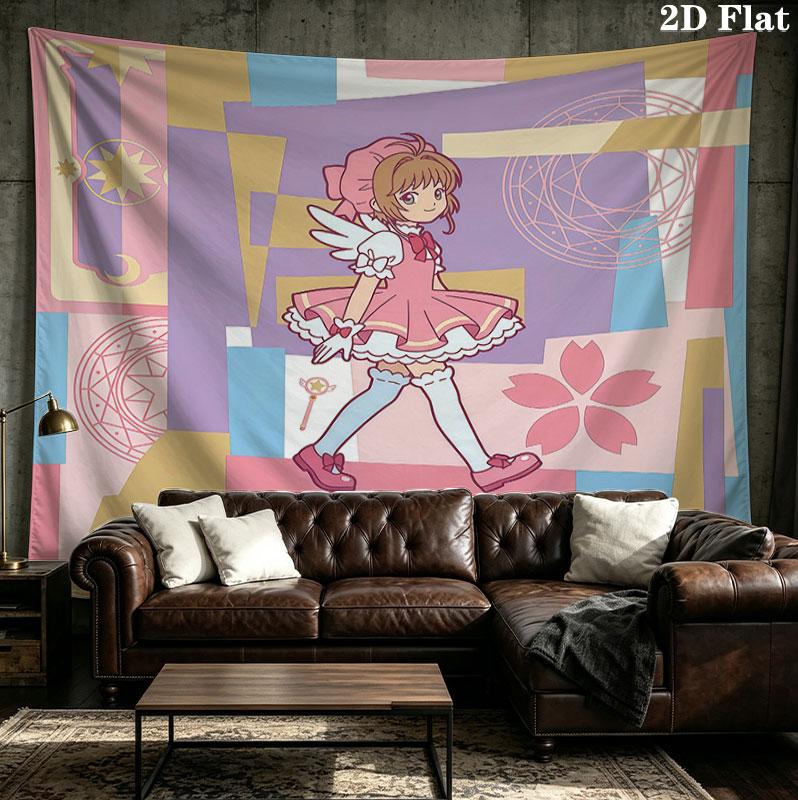 Cardcaptor Sakura Wall Tapestry Aesthetic Wall Hanging Printed Fabric Blanket Decorative Tapestries For Bedroom Living Room Home Decor
