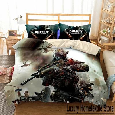 Neues 3D-Druck-Bettwäscheset „Call of Duty“, Einzel-, Zwillings-, Voll-, Queen- und King-Size-Bettset mit Spiel-Shooting-Motiv, Bettbezug-Sets für das Schlafzimmer von Erwachsenen und Kindern