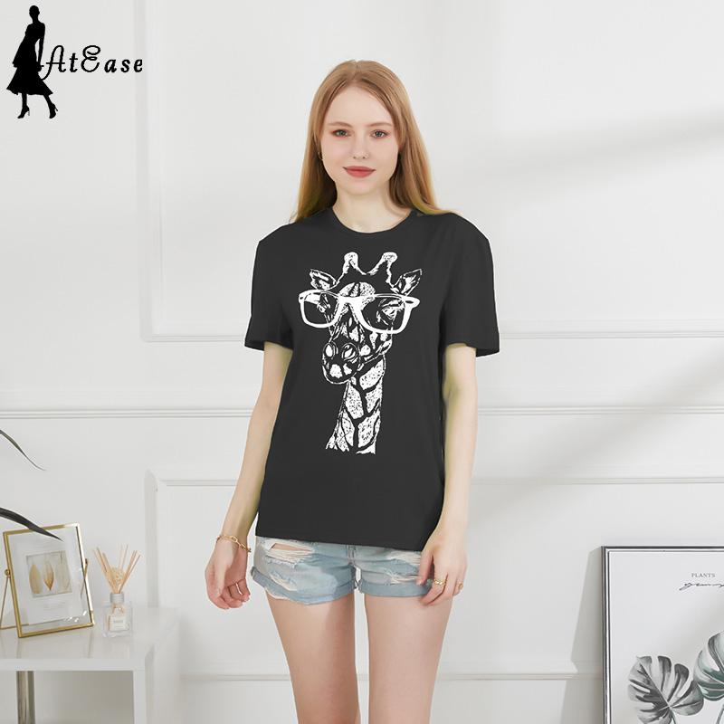 Buy Women's Fashion Round Neck Shortsleeved Giraffes Print Tshirt