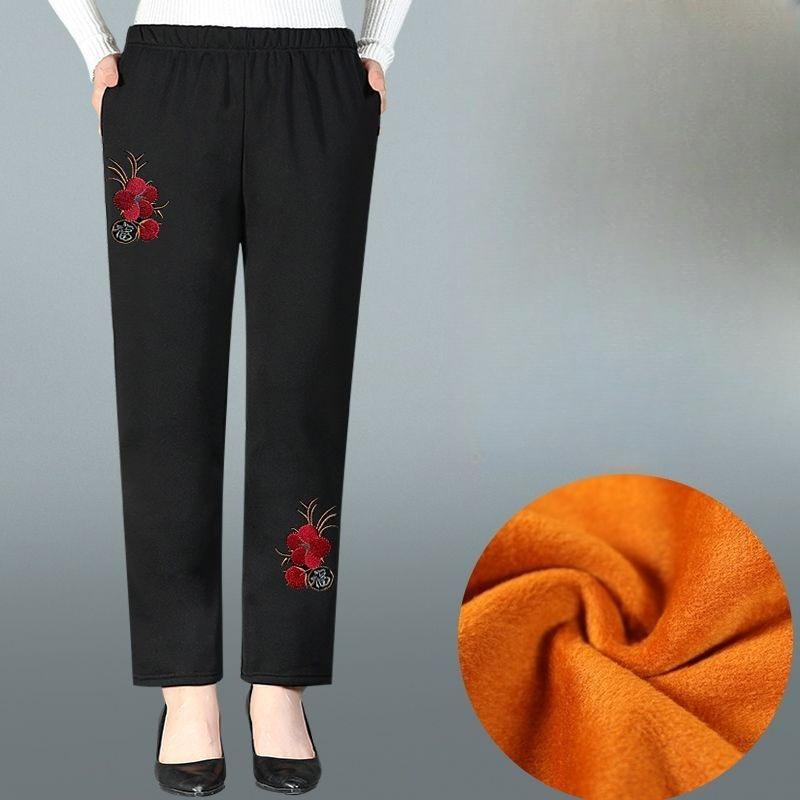 Middle-aged and Elderly Pants Women's High-waist Plus Velvet Thick Warm Pants Spring Casual Mother Cotton Pants Outer Wear Autumn and Winter Models