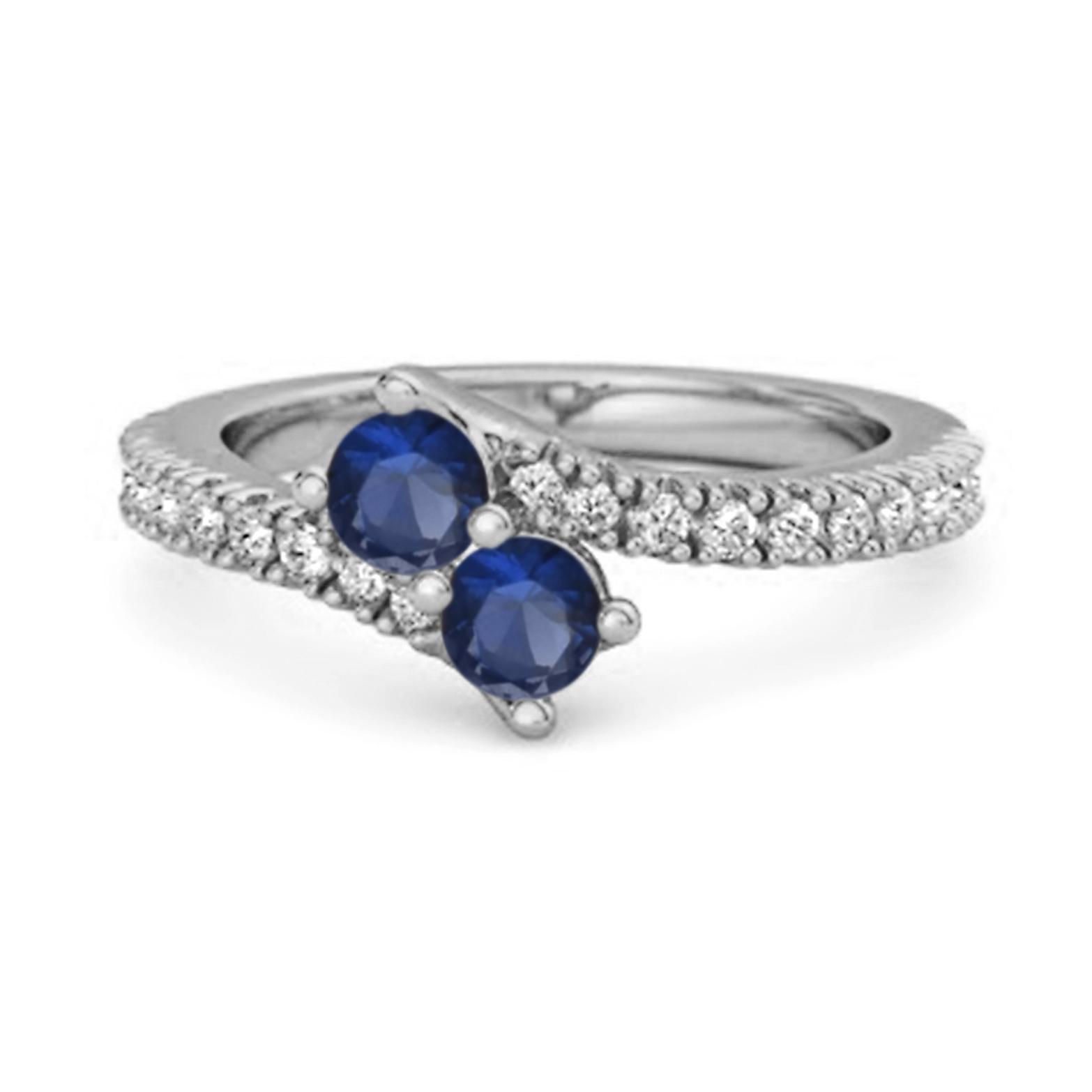 

Blue Sapphire Bypass Ring - 925 Sterling Silver 7 білий