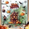 Haunted House Theme Background Halloween Static Window Clings, Spooky Glass Decals with Pumpkin Gift for Friends Family Bat Witch, Removable