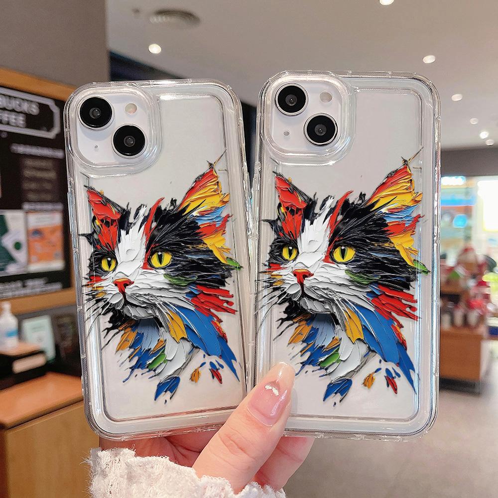 Watercolor Cat Phone Case for iPhone16 16pro 16E 15 Pro Max 11 12 13 14 Plus 7 8 XS Silicone Shockproof Case