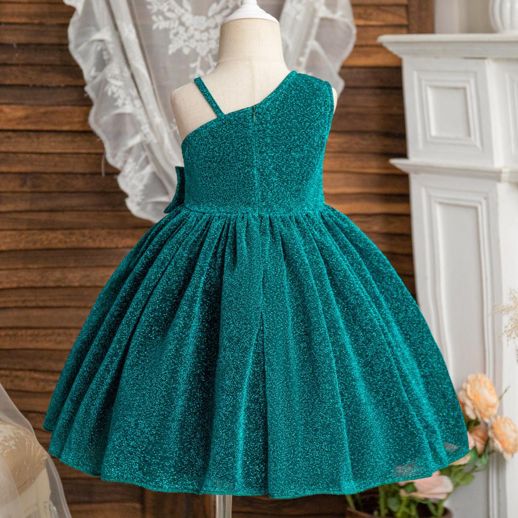 2024 Summer Sparkling Girls Dress Elegant Sloping Shoulder Sling Princess Dresses Dance Costume for Children