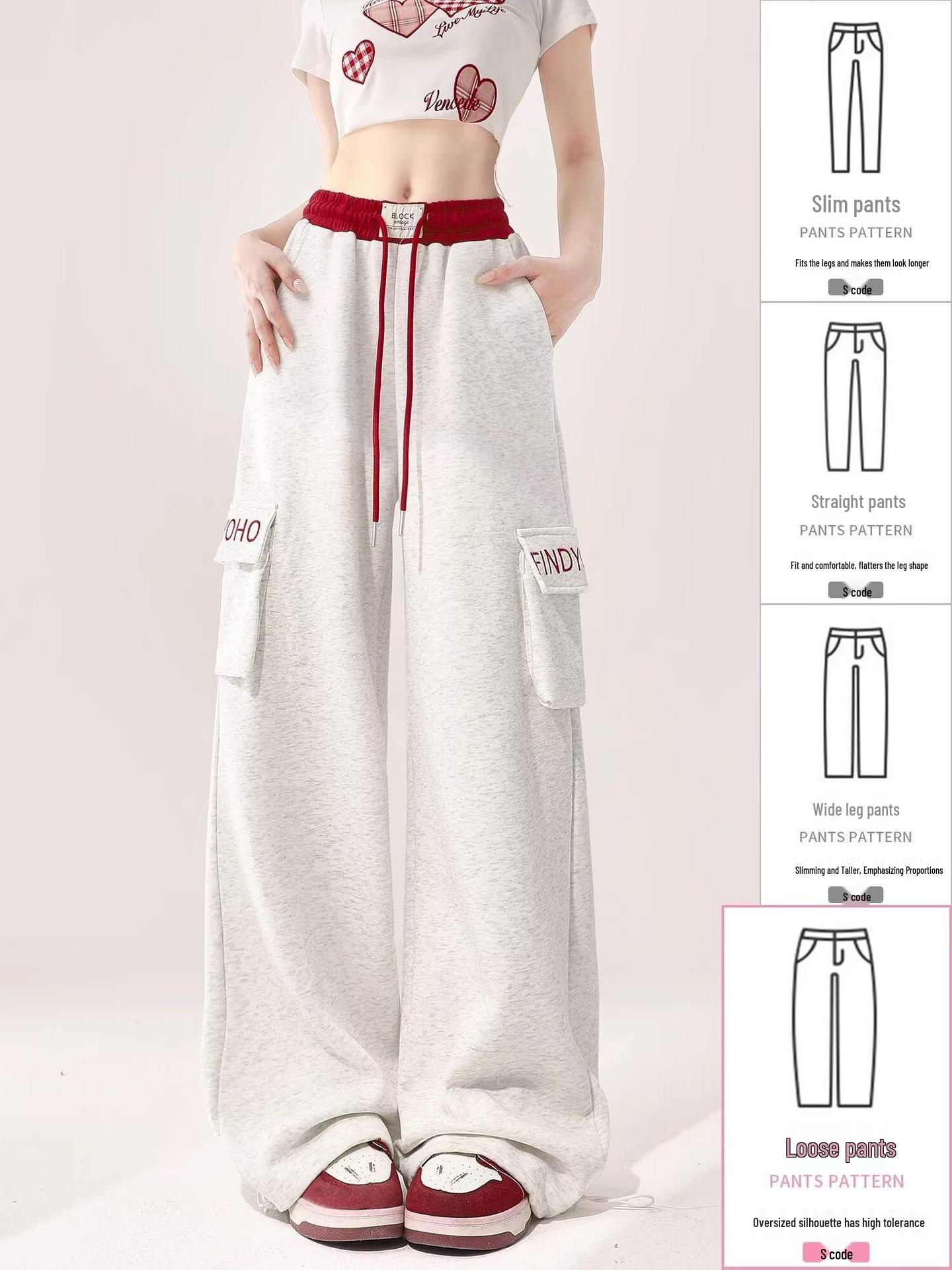 

Ретро Пэчворк Карго Спортивные штаны: Американский и китайский стиль, свободный крой, прямой крой штанин, женские с карманами L серый