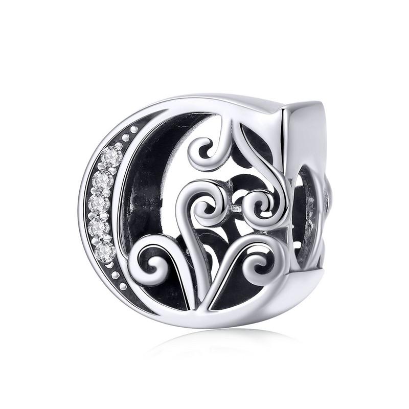 BAMOER Classic 925 Silver Letter Vintage A to Z 26 Letter Charms Openwork CZ Alphabet Beads Fit Charm Bracelet BSC030