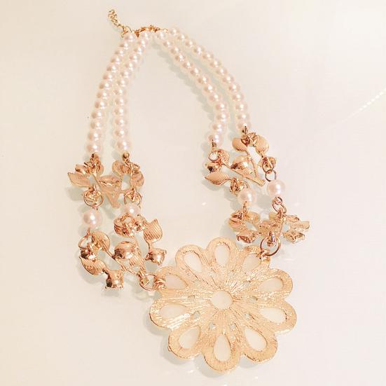 Yousheng Women Necklace Bohemian Elegant Double-layer Sun Flower Pendant Geometric Ladies Faux Pearl Choker Necklace Jewelry Decoration Gift for