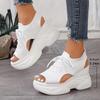 Damen Sommer Plateau Keilsandalen Atmungsaktives Gewebtes Elastisches Obermaterial Offene Zehenpartie Schnürung Bequem Weich Besohlt Hochhackig Freizeit Schuhe