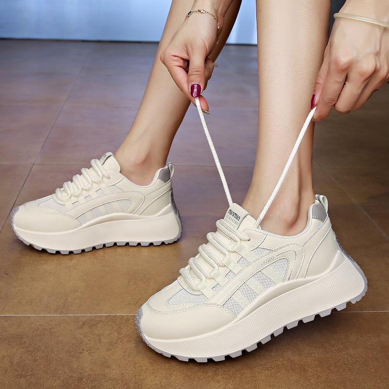 Thick-soled Forrest Gump shoes women's small feet 2025 new breathable mesh white shoes youth versatile casual shoes