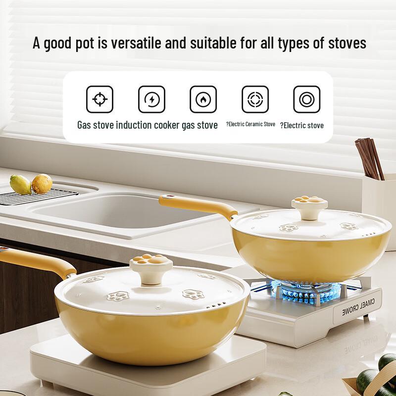 ZISIZ Ceramic Non-Stick Cat Paw Wok
