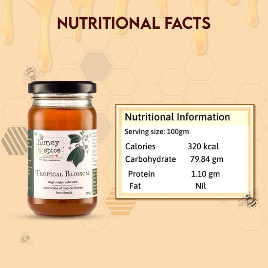 Honey and Spice Tropical Blossom Honey (250g) | From the Plantations of Kerala Made by Apis Cerana Bees With No Added Preservatives