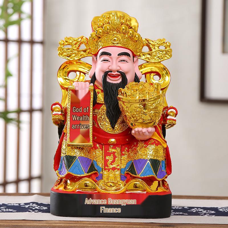Statua Buddha in Resina Ruyi Dio della Ricchezza con Nove Draghi, 30 cm o 40 cm - Ornamenti per la Prosperità