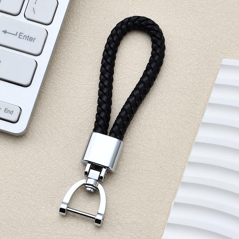 

Woven Leather & Metal Keychain with Horseshoe Buckle - Perfect Small Gift or Bag Pendant for Graduation Rotating Clasp (includes screwdriver)
