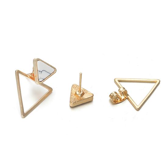 Simple Women Double Triangle Hollow Pendant Jacket Ear Stud Earrings Jewelry