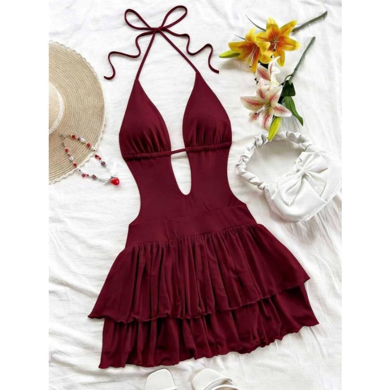 Dress Summer New Sexy Backless Lace Halter Neck Waist High-end Dress