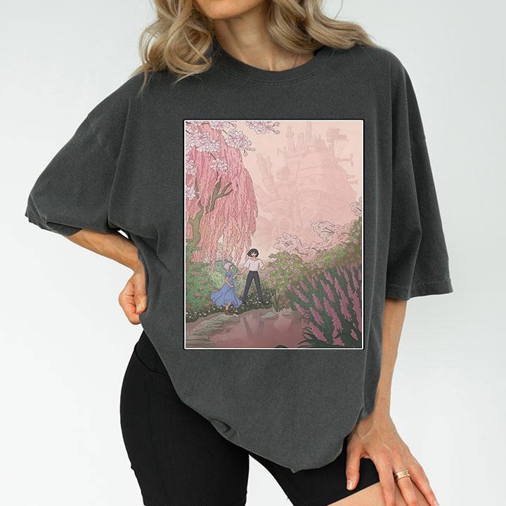 

2026 Summer Womens Howls Moving Castle TShirt Cotton and Breathable Short Sleeve Streetwear Oversized Loose Casual S