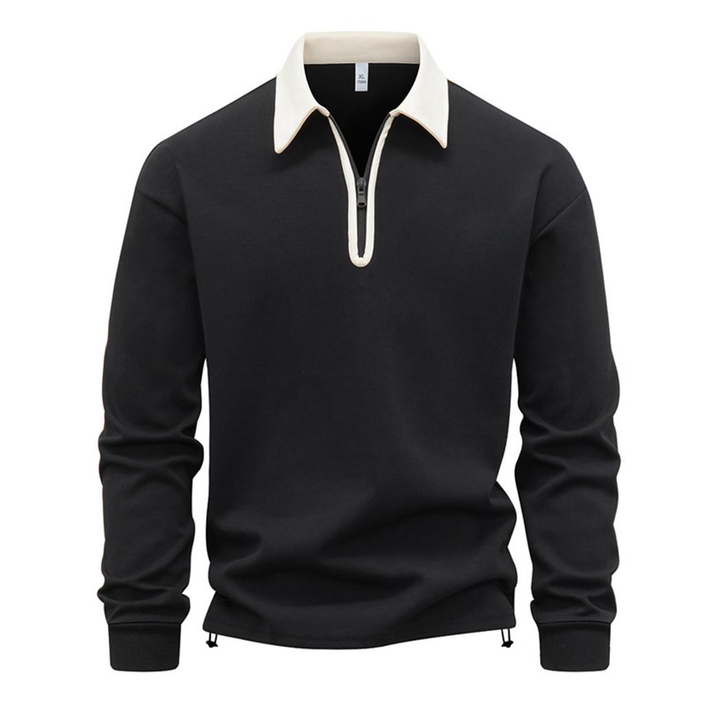 Men's Casual Colorblock V-Neck Zipper Shirt Lapel Long Sleeve Bottom Sweatshirt