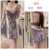 Hot backless women's pajamas deep V plus chest pad sweet mesh sexy velvet pajamas robe set C