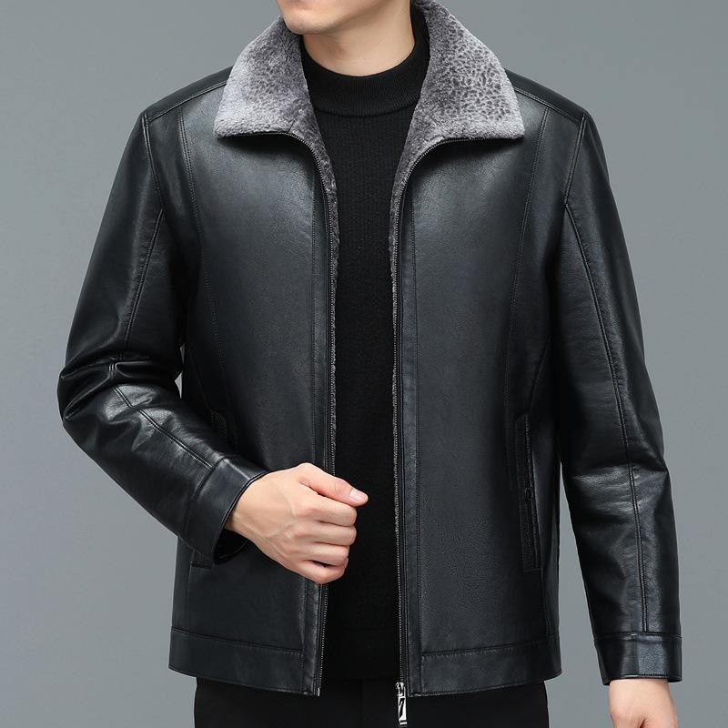 

Зимняя цельная меховая куртка из натуральной кожи для мужчин в новом стиле, бархатная утолщенная кожаная куртка, мужская куртка из овчины, мужская одежда XXL чёрный
