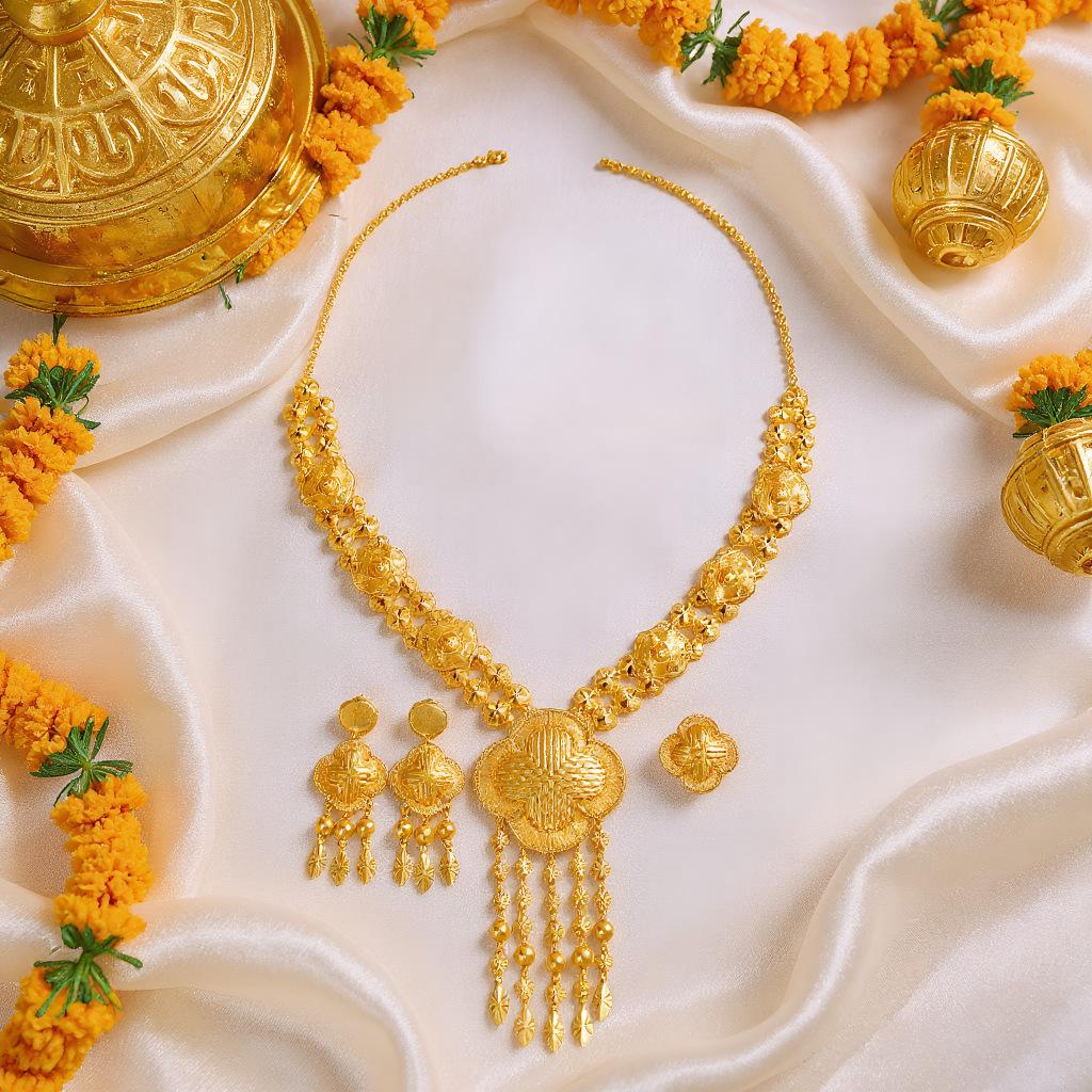 Retro Dubai Jewelry Set: Hollow Flower Long Tassel Necklace, Earrings, and Ring