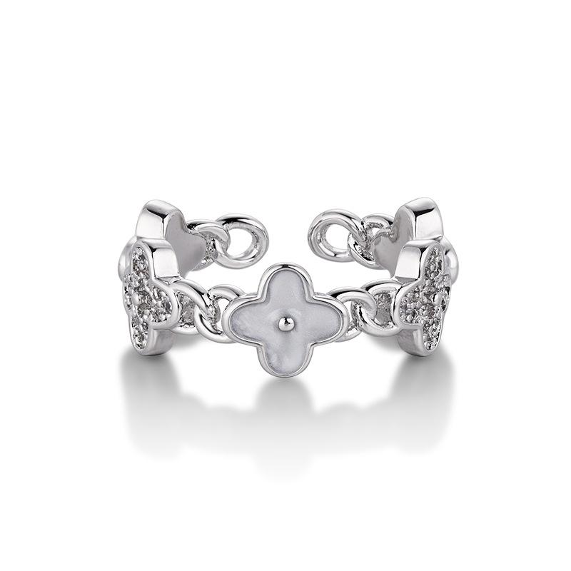 

Plated 18k natural fritillary lucky four-leaf clover open ring wind ins do not fade ring open adjustable