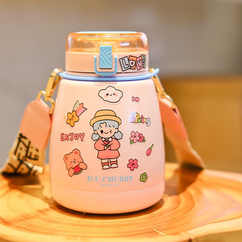 Cute 304 Stainless Steel Dudu Cup Vacuum Cup 1000ml Large Capacity Kettle Cup with Straw Pot Belly Thermos Cup