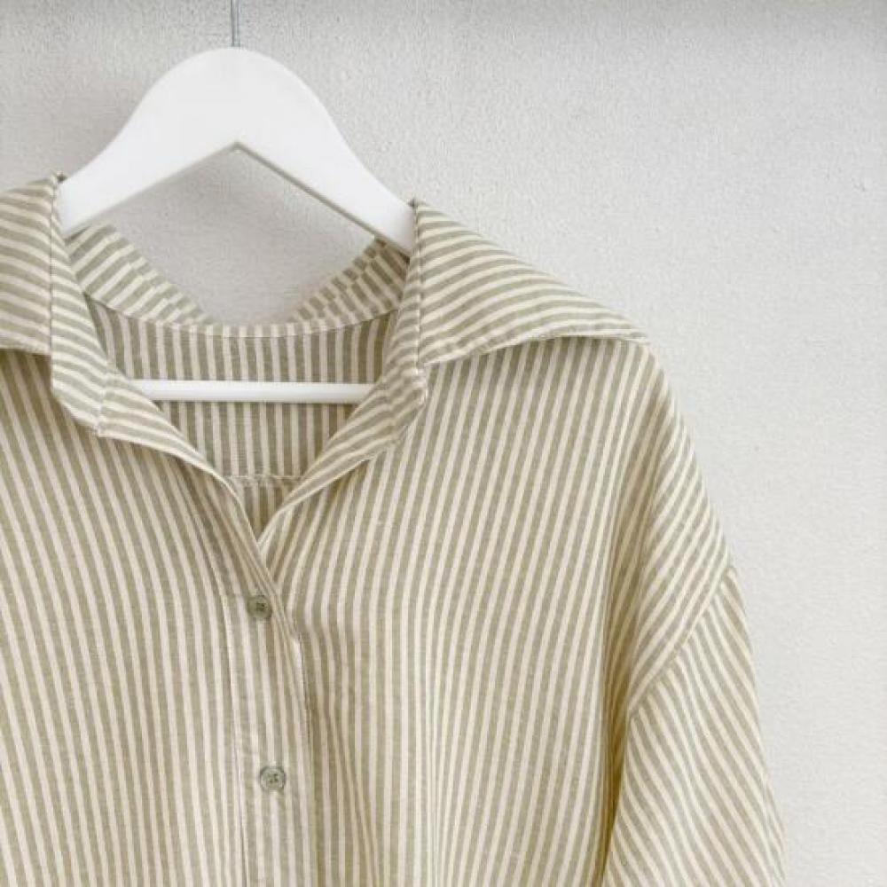 New Arrivals Open Run Women Stripe Basic Daily Short Sleeve Shirt