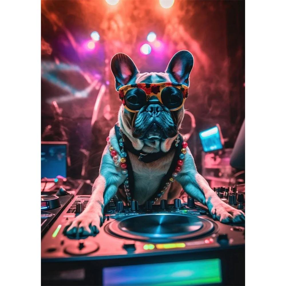 Pop Art Colorful Neon Animals DJ Music Poster Aesthetic Capybara Cat Dog Panda Rabbit Canvas Print Wall Art Mural Room Decor