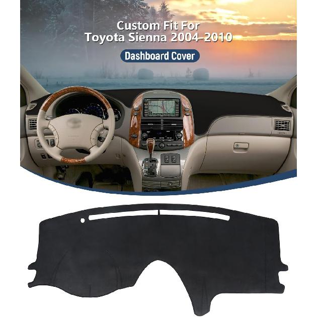 BIBLOZ Dash Cover For Toyota Sienna 2004-2010 Accessories Black Flannel Dashboard Cover Mat Car Dashboard UV Sun Protection