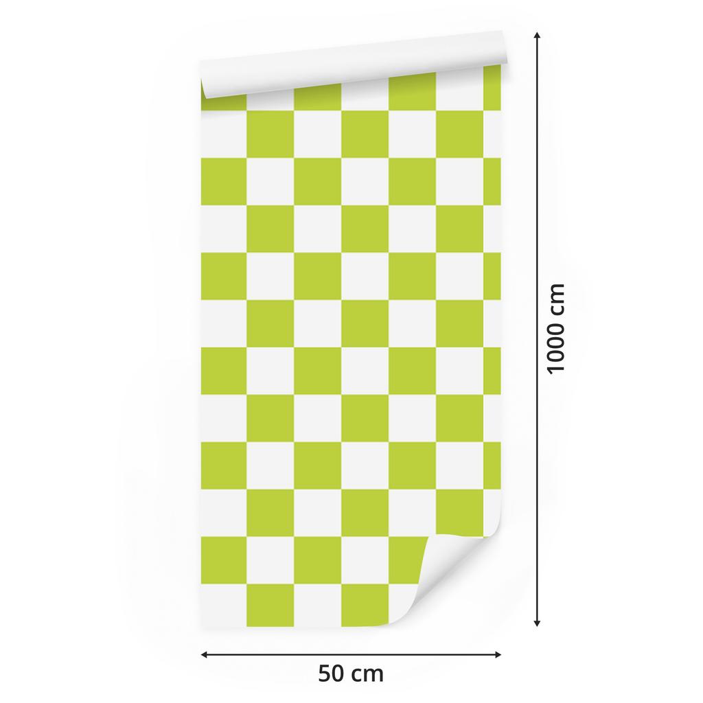 Checkerboard Wallpaper Lime and White for Living Room and Bedroom 50x1000