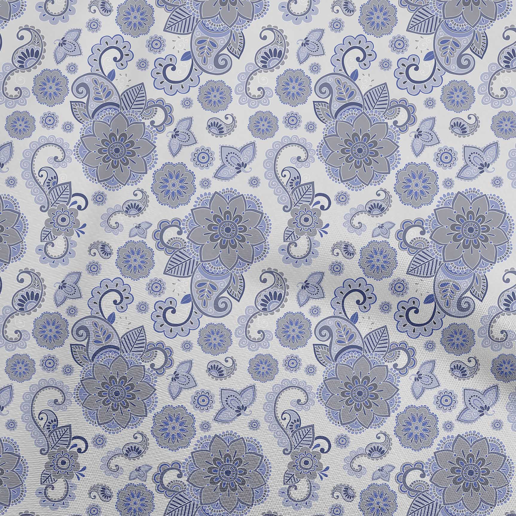 

oneOone Cotton Flex Dusty Blue Fabric Asian Paisley Diy Clothing Quilting Fabric Print Fabric By Yard 40 Inch 42 Inch Wide - Viscose Chiffon білий