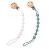 Set of 2 Pacifier Wooden and with Pacifier Strap Clips Holders, Silicone, [Lelimo] (Green & Ivory)