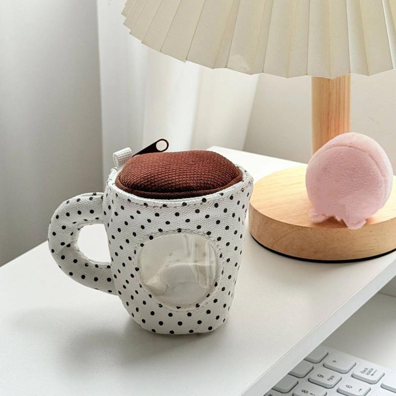 Creative Coffee Cup Bag Pendant Polka Dot Spill-Proof Funny Design Keychain Charm for Purse Decoration