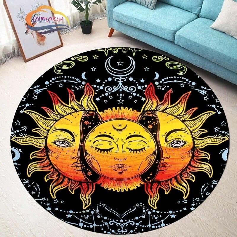 Pentagram Carpet Moon Satanic Round Rug Skull &  , Wicca  White  On Black  Goth Home Decor Chair Mats