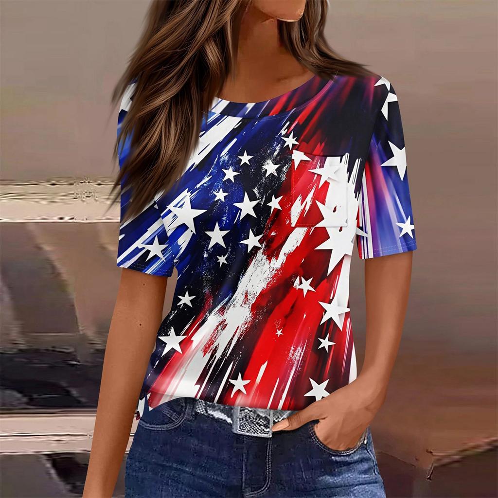T Shirts For Women Round Neck Dressy Casual Blouses Printing Short Sleeve Summer Tops Loose Fit