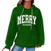 Women's Fashion Loose Hooded Pullover Long Sleeve Plaid Sweatshirt With Drawstring, Drop Shoulder, Pocket, Christmas Print Top