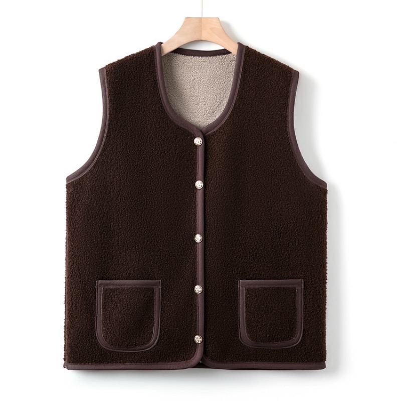 

Осенне-зимний повседневный жилет для новой мамы, женский универсальный бархатный жилет, спина бабушки среднего и пожилого возраста 4XL (recommended 130-72.5 kg) кофейный