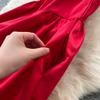 Elegant Sleeveless Satin Dress for Women Luxurious Solid Color Flower Buttons Summer Autumn Formal Evening Party Vestidos